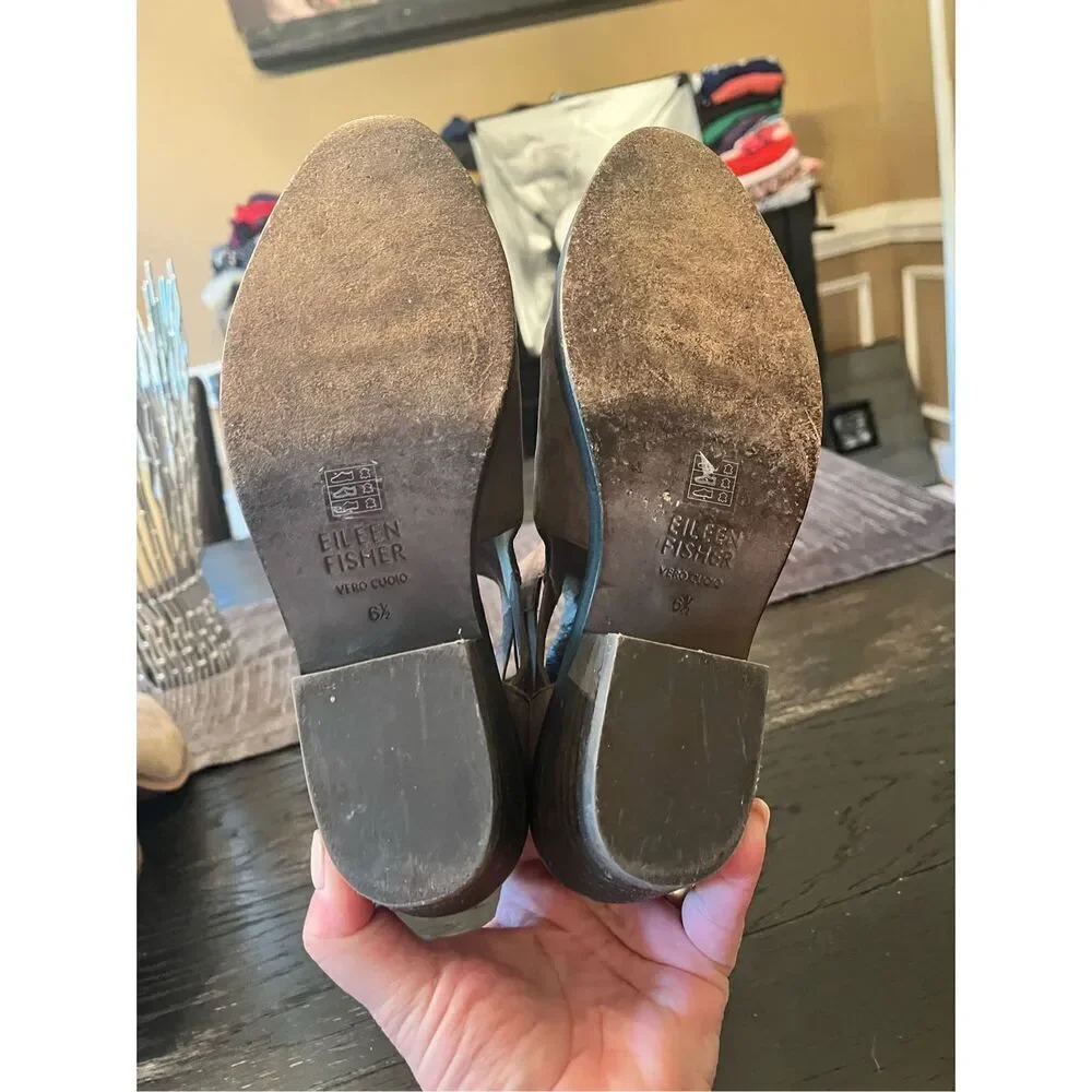 Eileen Fisher Vanda Gray Leather Back Zip Bootie Sandals sz 6-1/2